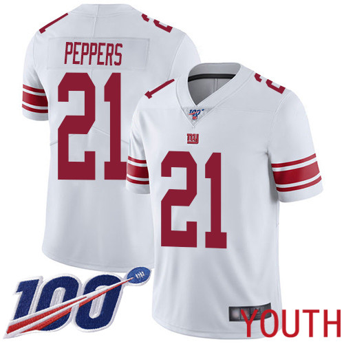 Youth New York Giants #21 Jabrill Peppers White Vapor Untouchable Limited Player 100th Season Football NFL Jersey